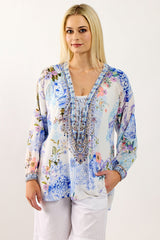 CAMILLA Lace Up Blouse Paint Me Positano