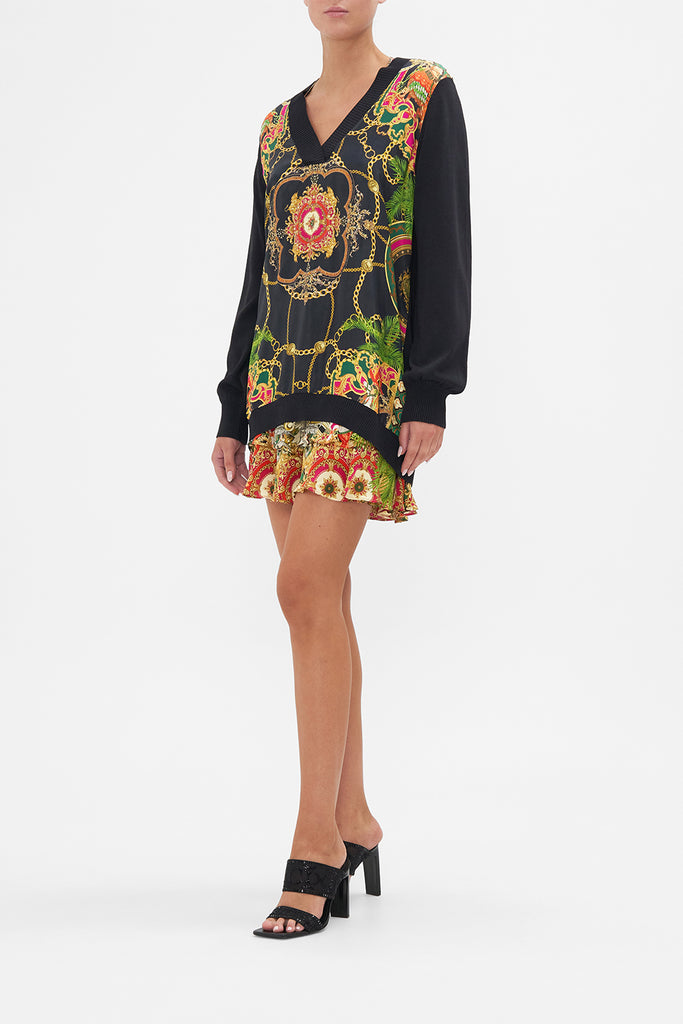 CAMILLA V-Neck Silk Front Jumper - Jealousy And Jewels - Magpie Style