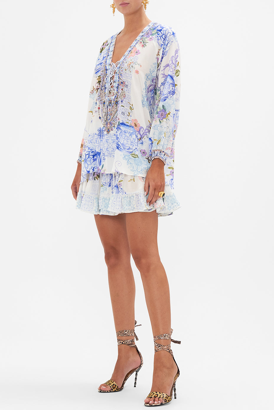 CAMILLA - Lace Up Blouse Paint Me Positano - Magpie Style