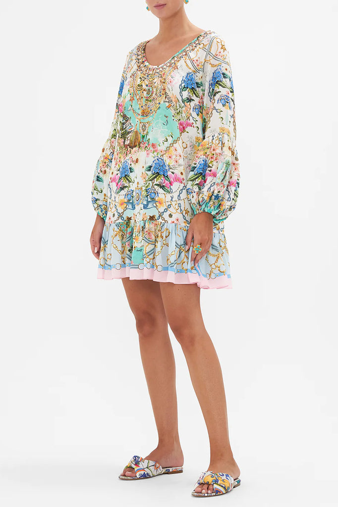 CAMILLA - Blouson Sleeve A-line Frill Dress Amalfi Lullaby - Magpie Style