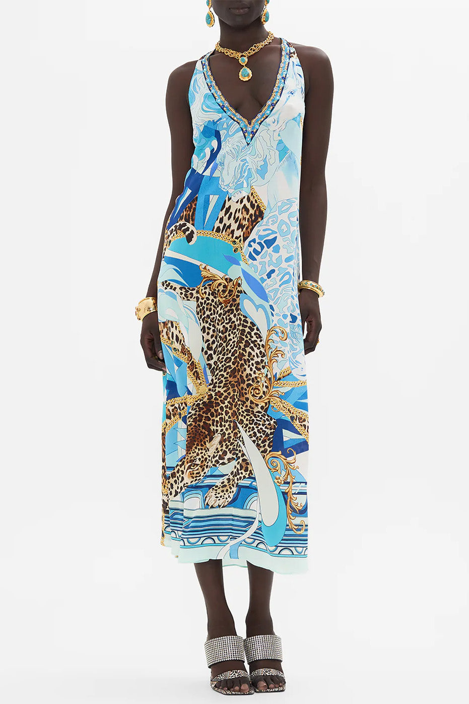 CAMILLA - Racer Back Dress Sky Cheetah - Magpie Style