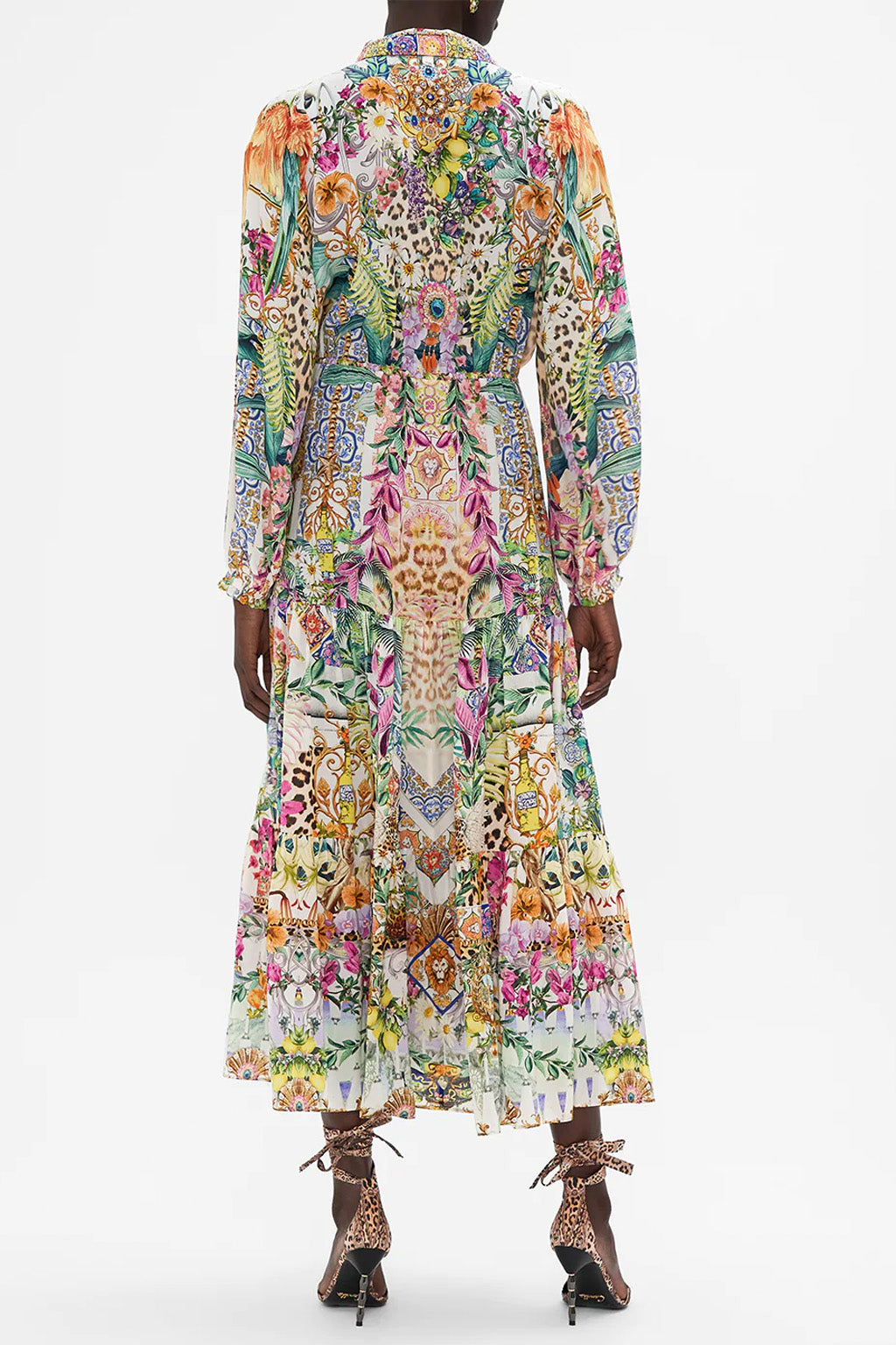 CAMILLA - Tiered Long Shirt Dress Flowers of Neptune - Magpie Style