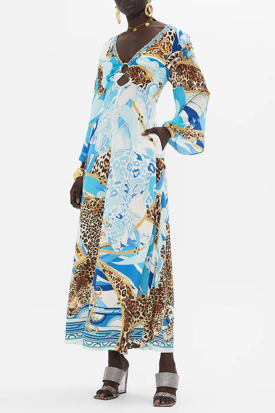 CAMILLA - Hardware Bias Dress Sky Cheetah - Magpie Style