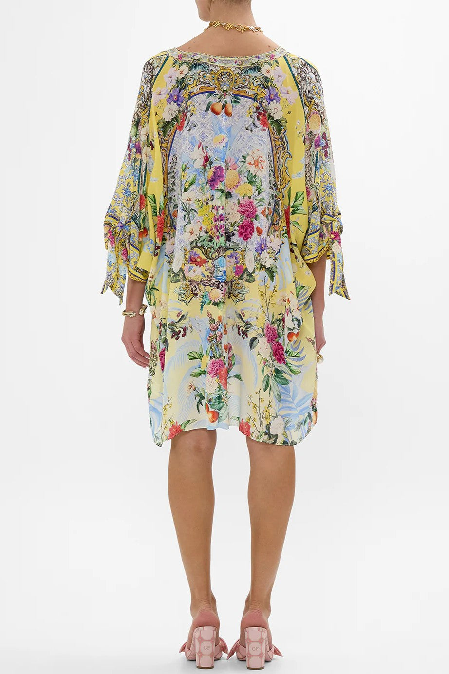 CAMILLA Tie Sleeve Short V Neck Kaftan - Flor Fantastica - Magpie Style