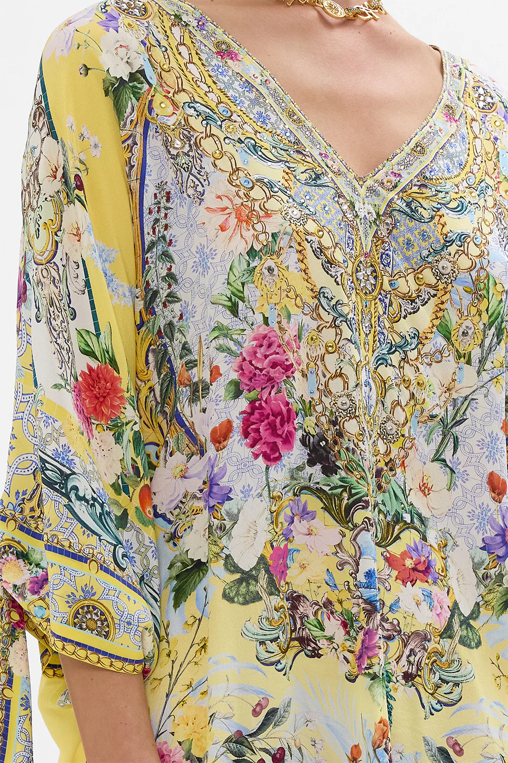 CAMILLA Tie Sleeve Short V Neck Kaftan - Flor Fantastica - Magpie Style