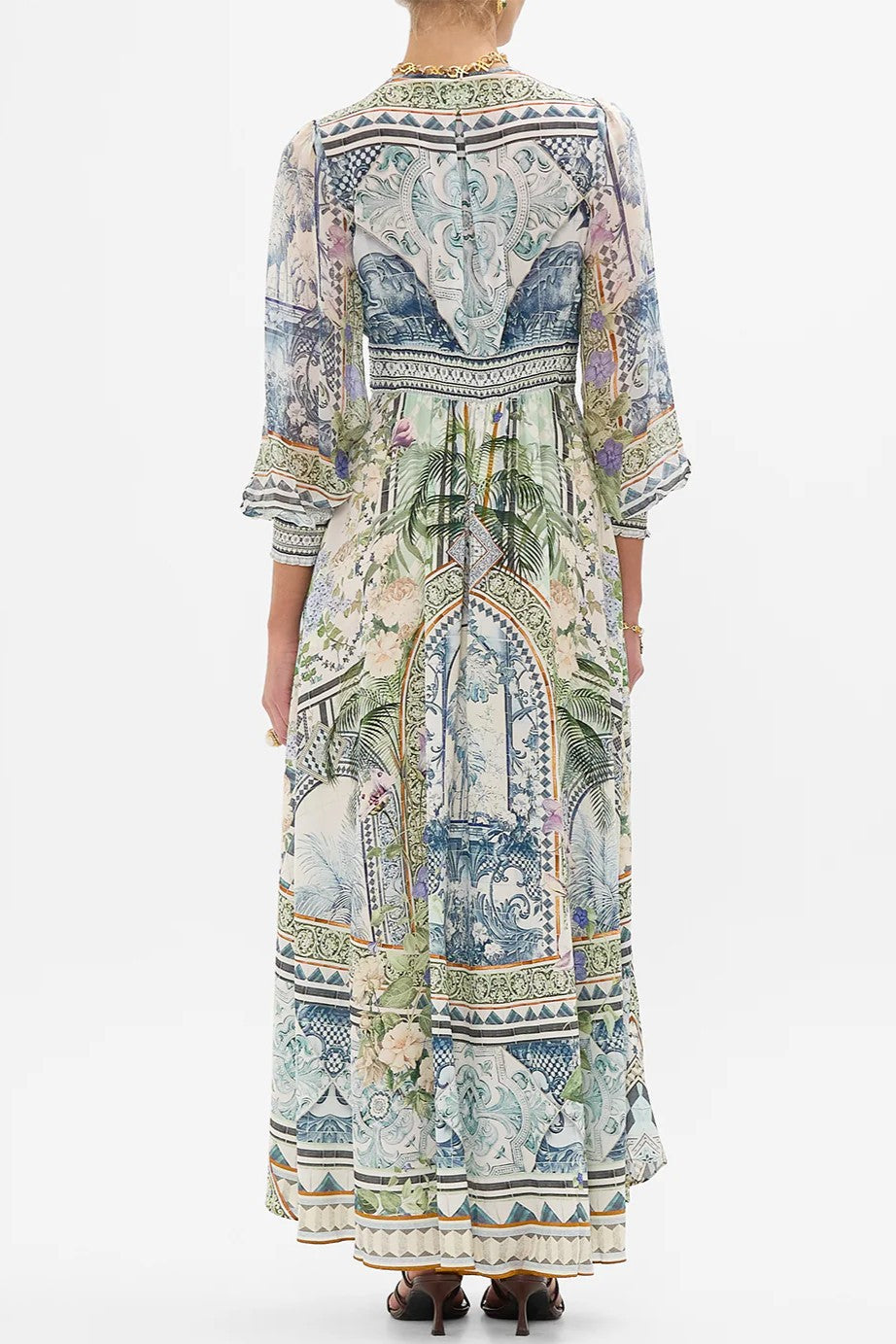 CAMILLA Button Dress with Shaped Waistband - Jardim Party - Magpie Style