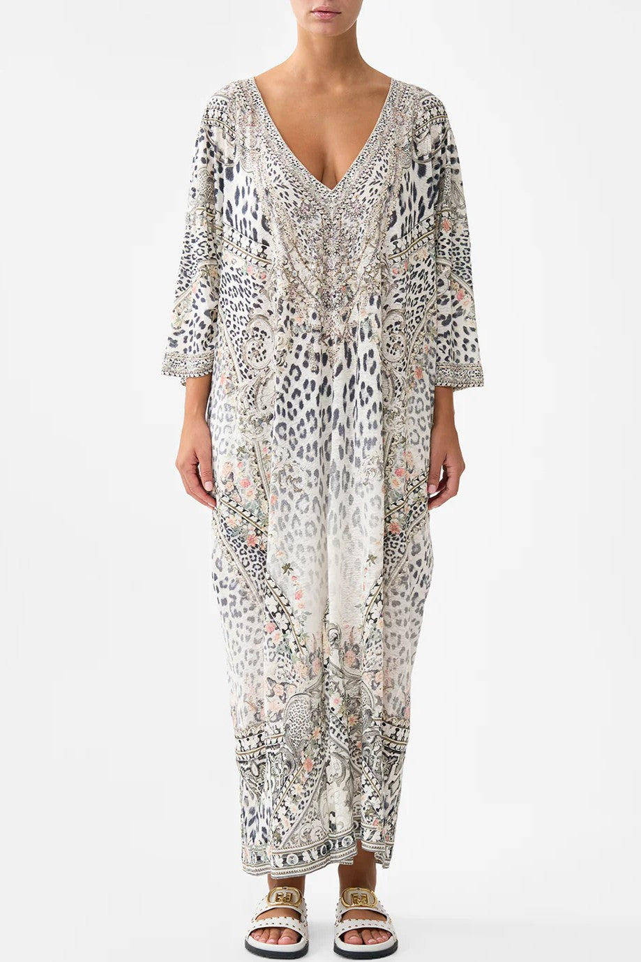 CAMILLA Jersey V Neck Batwing Kaftan - Marble Heaven