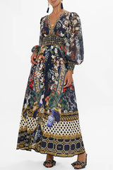 CAMILLA Shaped Waistband Dress with Gathered Sleeves - Palacio Poetry