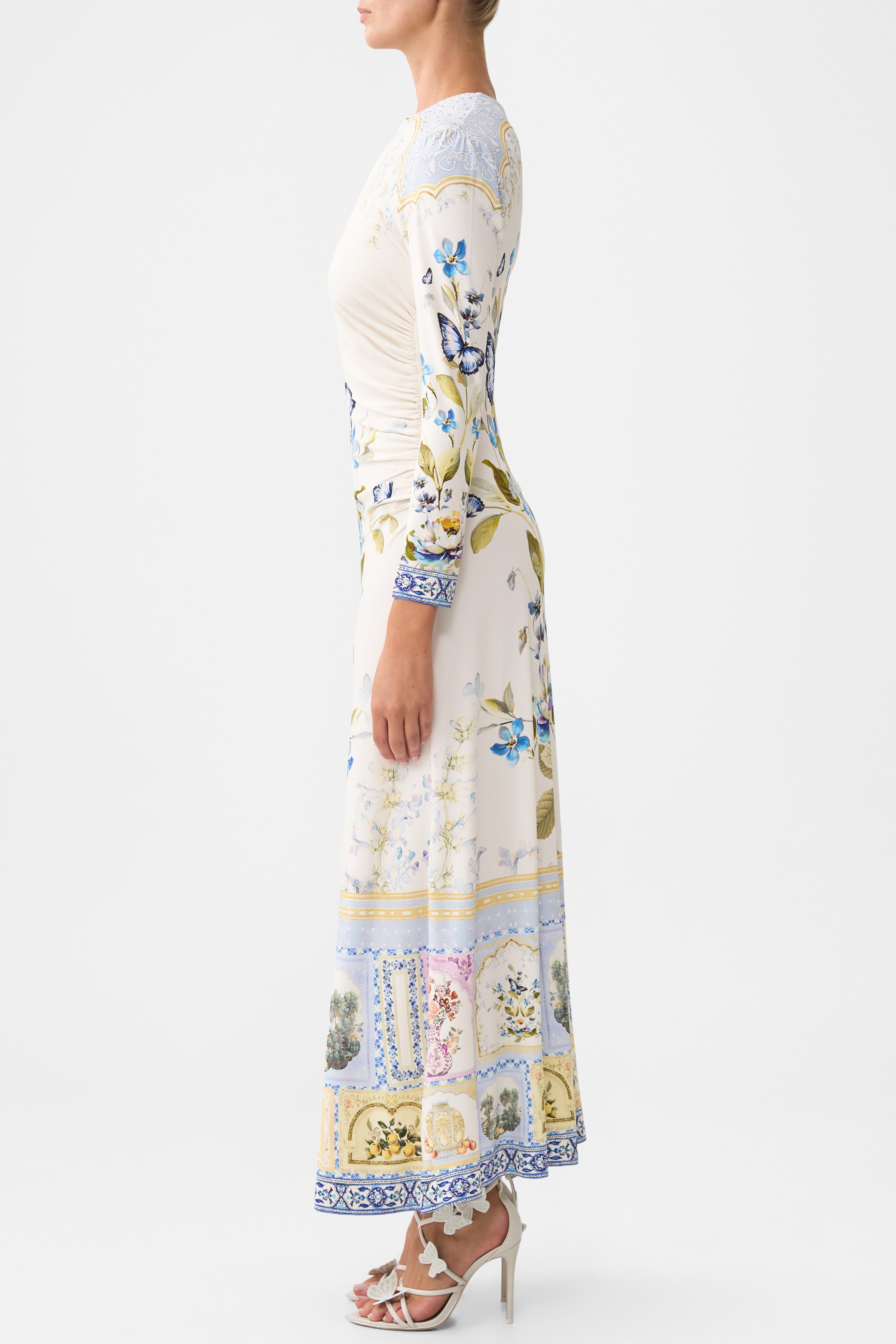 CAMILLA Gathered Jersey Long Dress - Botanical Ballads - Magpie Style