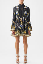 CAMILLA High Neck Short Dress with Ruffle Cuff - Ottoman Elegance - Magpie Style