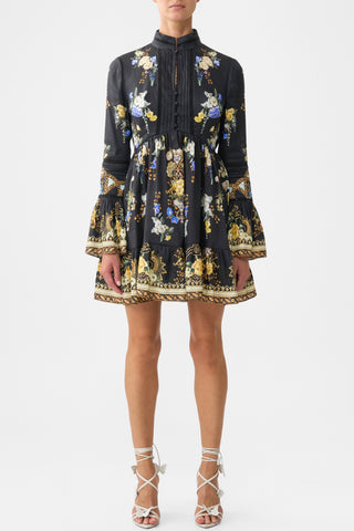 CAMILLA High Neck Short Dress with Ruffle Cuff - Ottoman Elegance