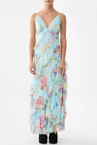 CAMILLA Asymmetrical Ruffle Slip Dress - Bazaar Blooms