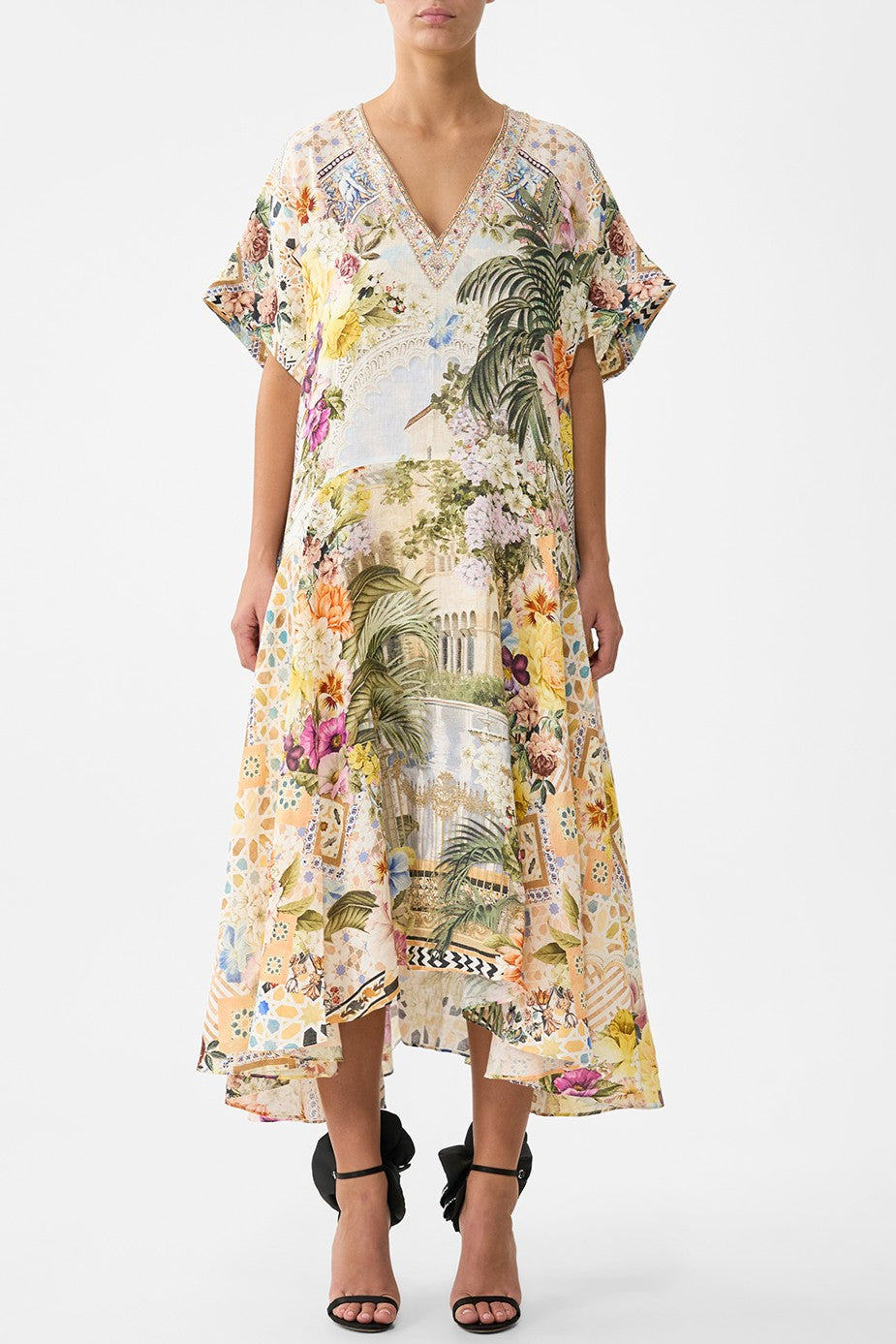 CAMILLA V Neck Kaftan with Drop Waist - The Architects of Alcazar - Magpie Style