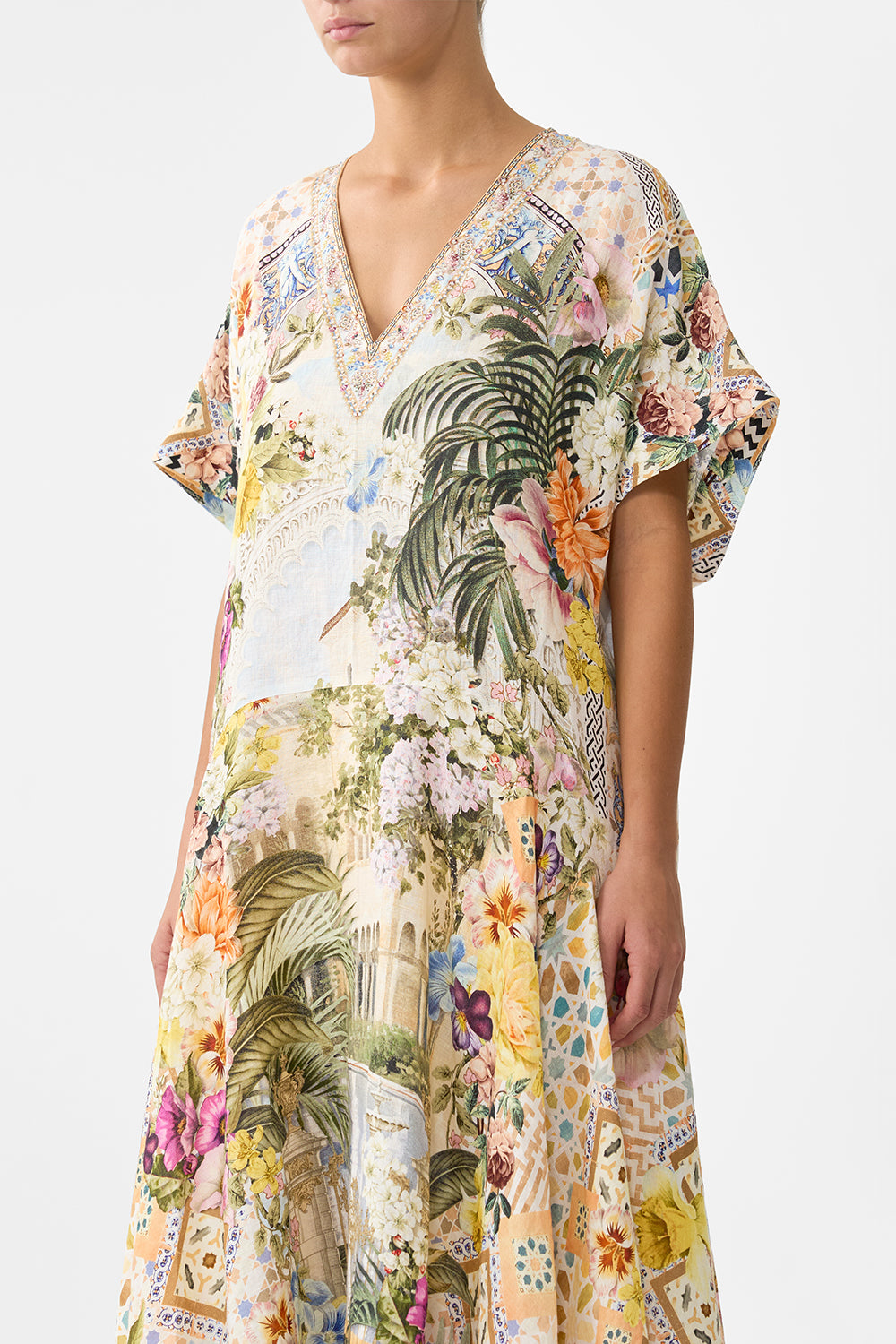 CAMILLA V Neck Kaftan with Drop Waist - The Architects of Alcazar - Magpie Style