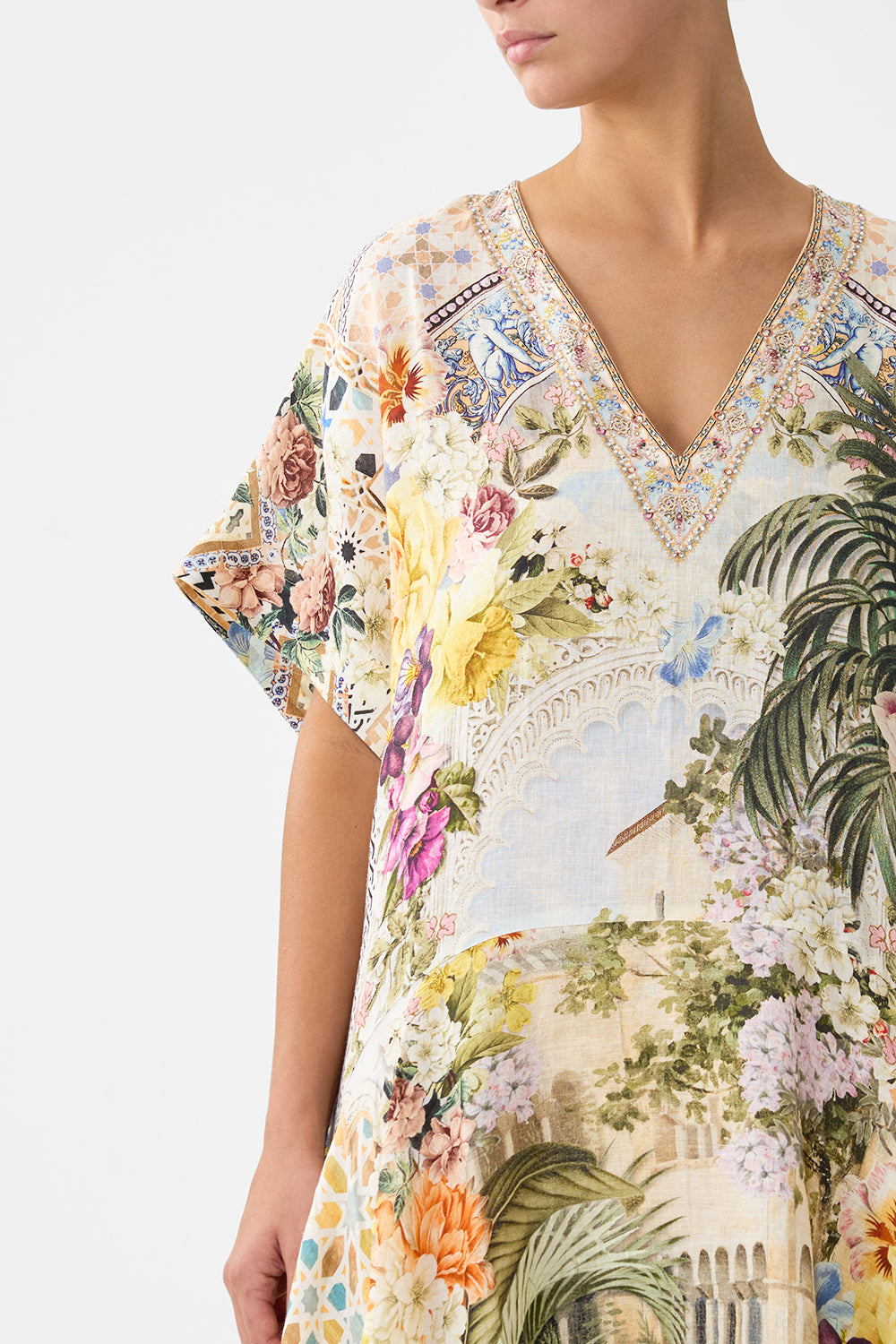 CAMILLA V Neck Kaftan with Drop Waist - The Architects of Alcazar - Magpie Style