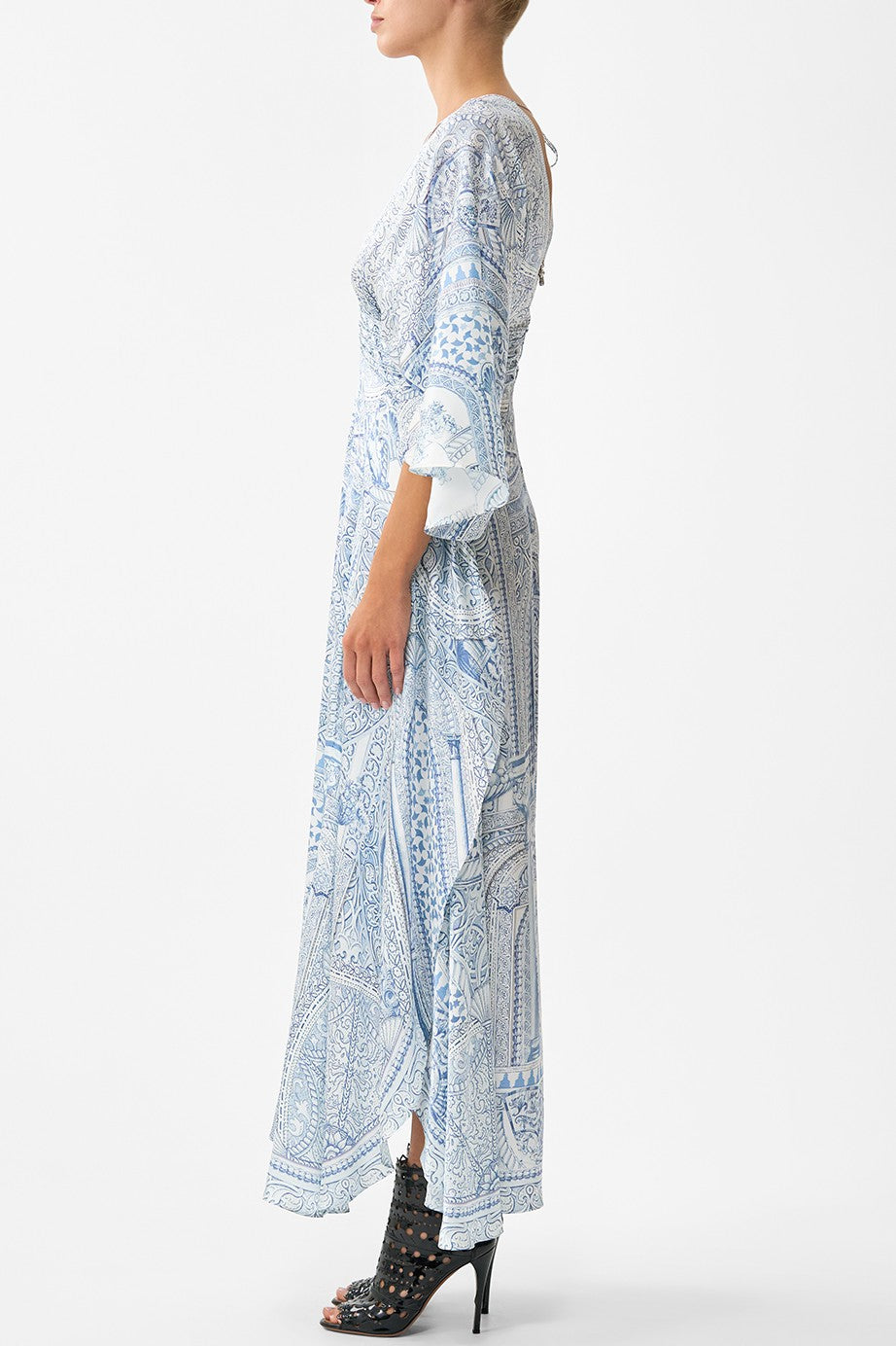 CAMILLA V Neck Lace Up Detail Long Dress - The Hum Of The Alhambra - Magpie Style