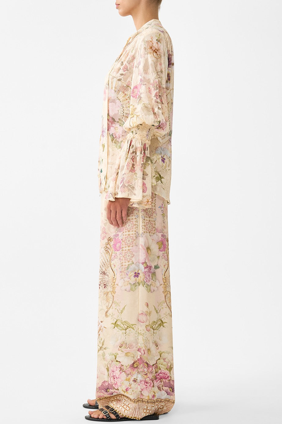 CAMILLA Elastic Sleeve Tie Front Blouse - Adorned In Aranjuez - Magpie Style