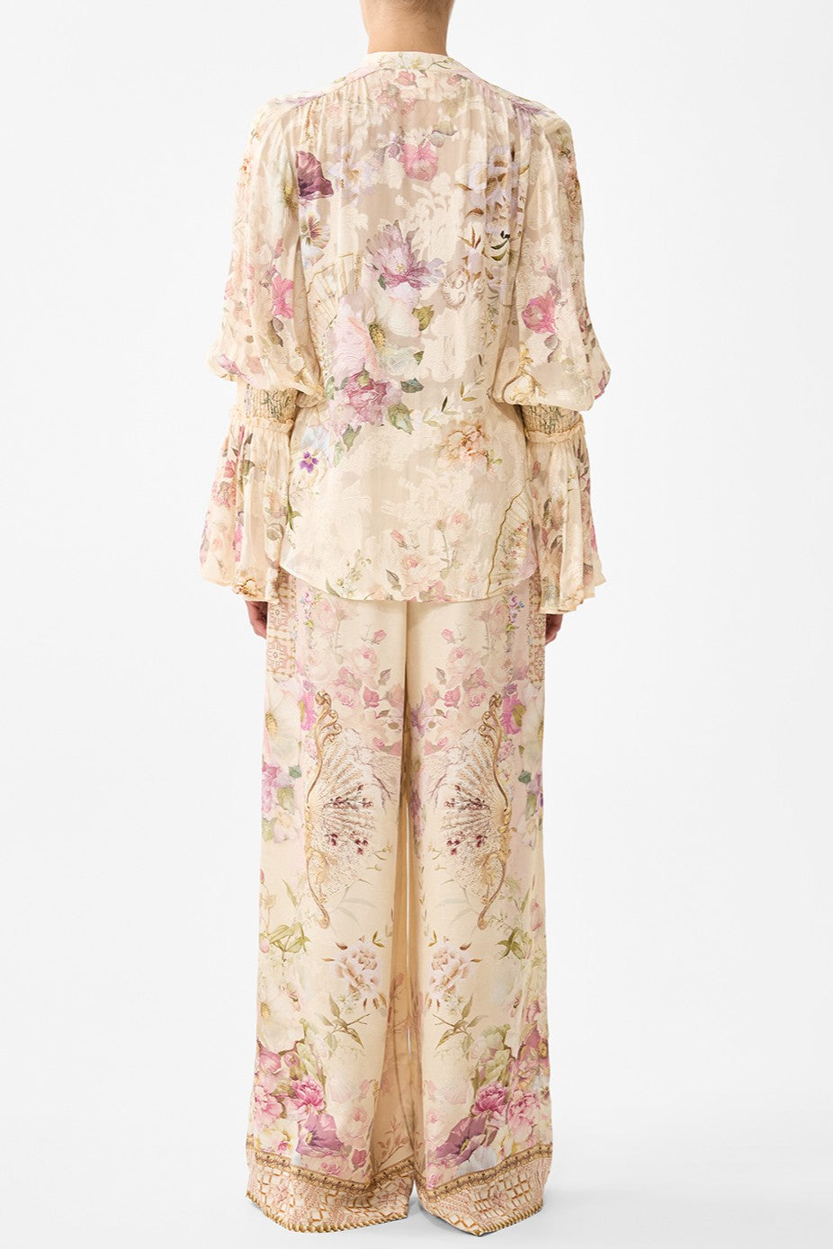 CAMILLA Elastic Sleeve Tie Front Blouse - Adorned In Aranjuez - Magpie Style