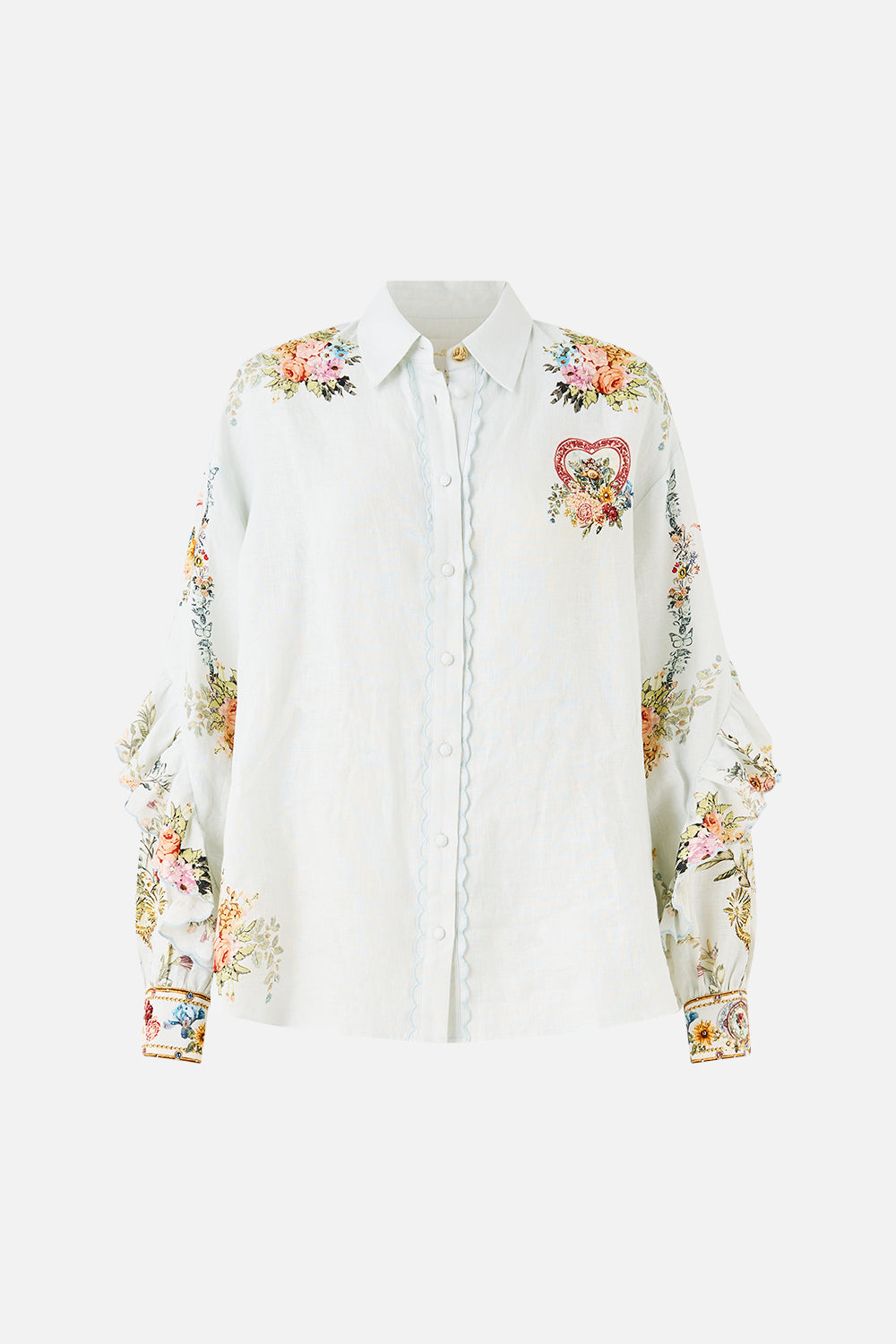 CAMILLA Button Shirt with Frill Detail - Seville Sweetheart - Magpie Style