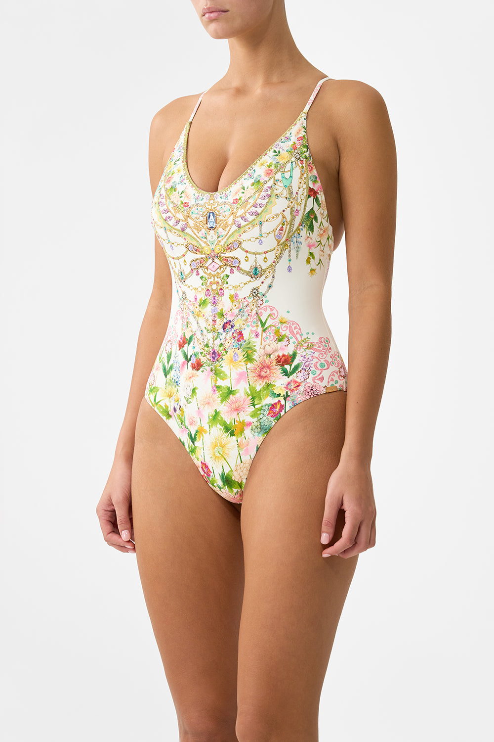 CAMILLA Scoop Neck One Piece with Cross Back - The Call of Catalonia - Magpie Style