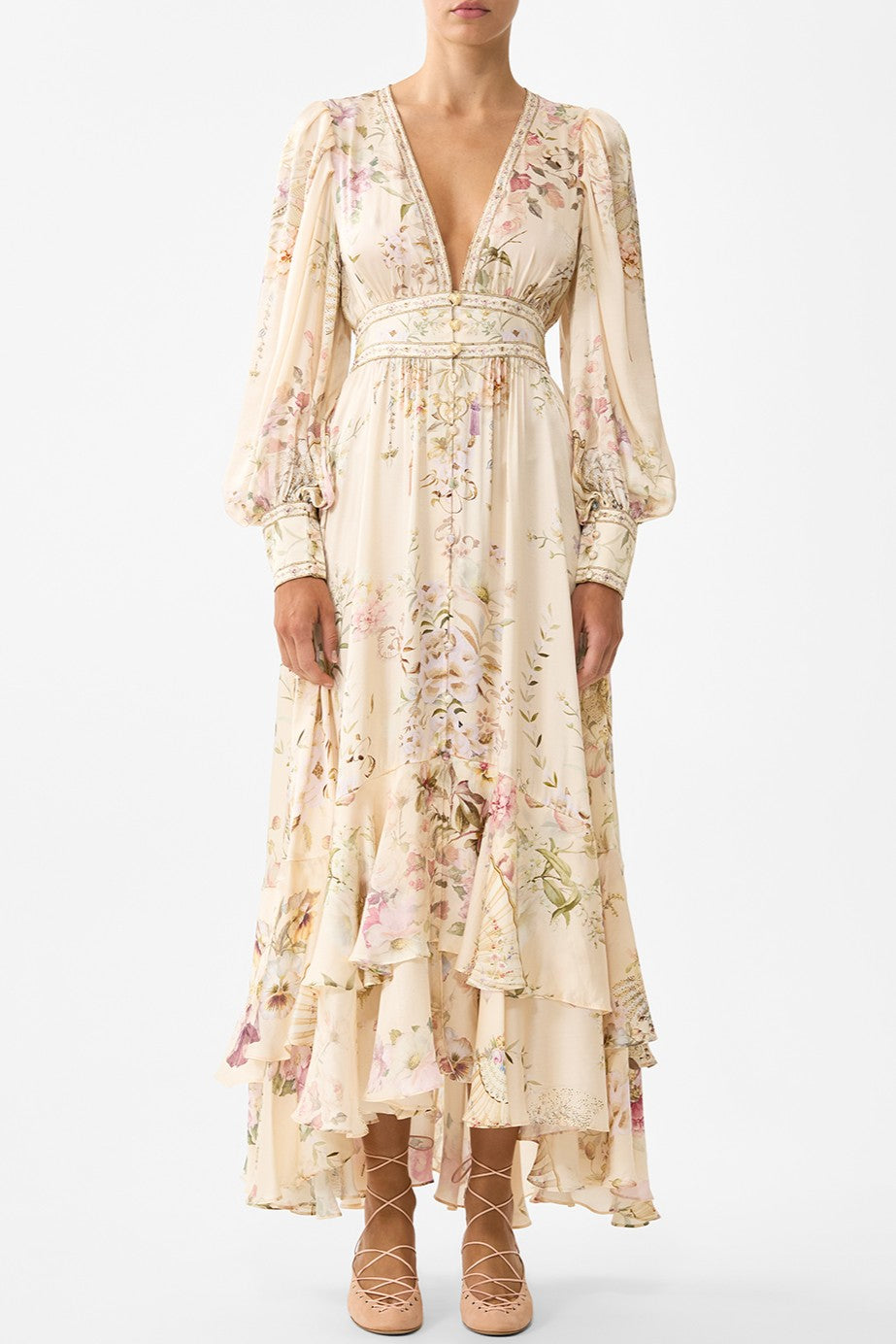 CAMILLA Long Button Front Dress - Adorned In Aranjuez - Magpie Style