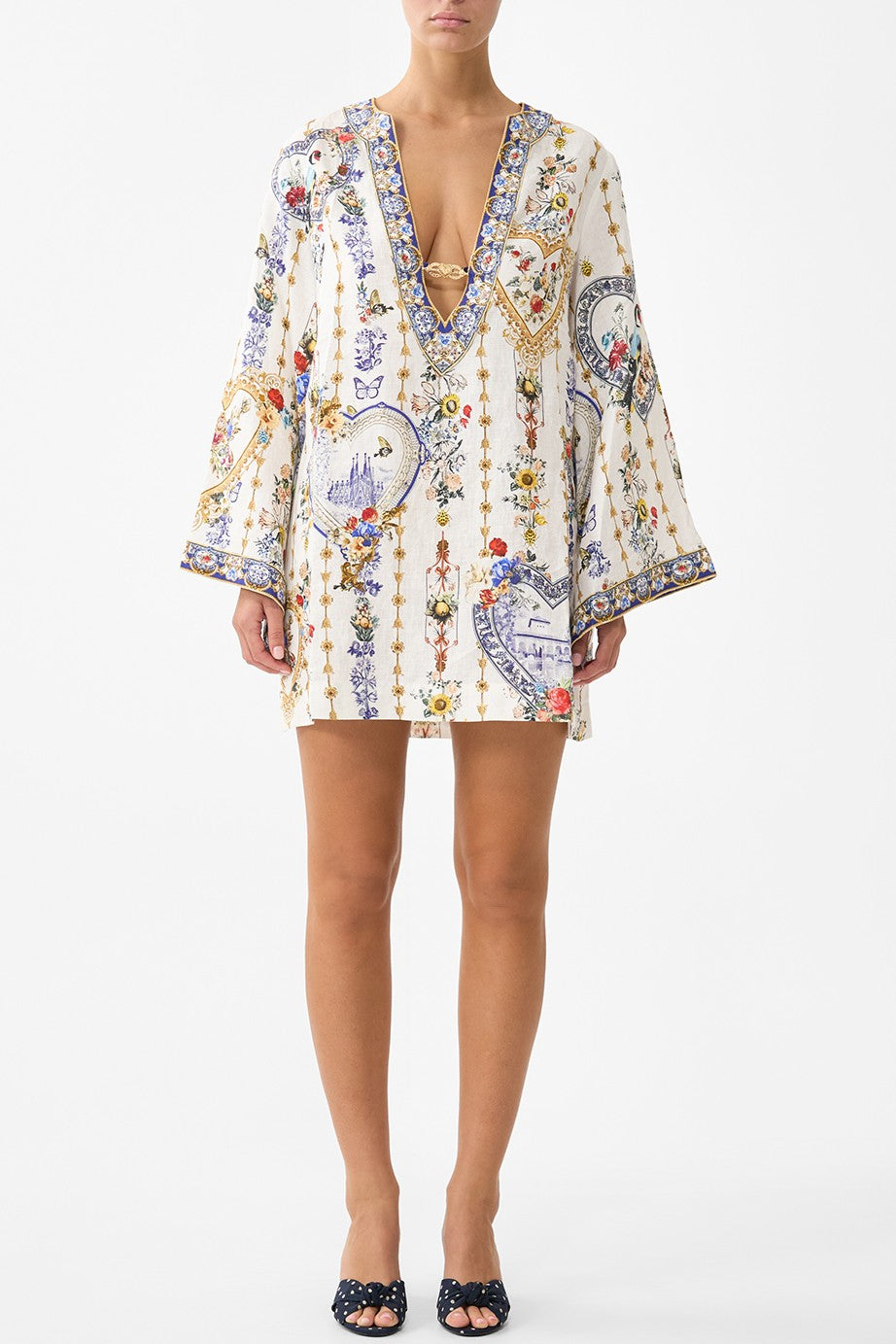 CAMILLA Deep V Neck Hardware Short Kaftan - The Pottery Parlour - Magpie Style