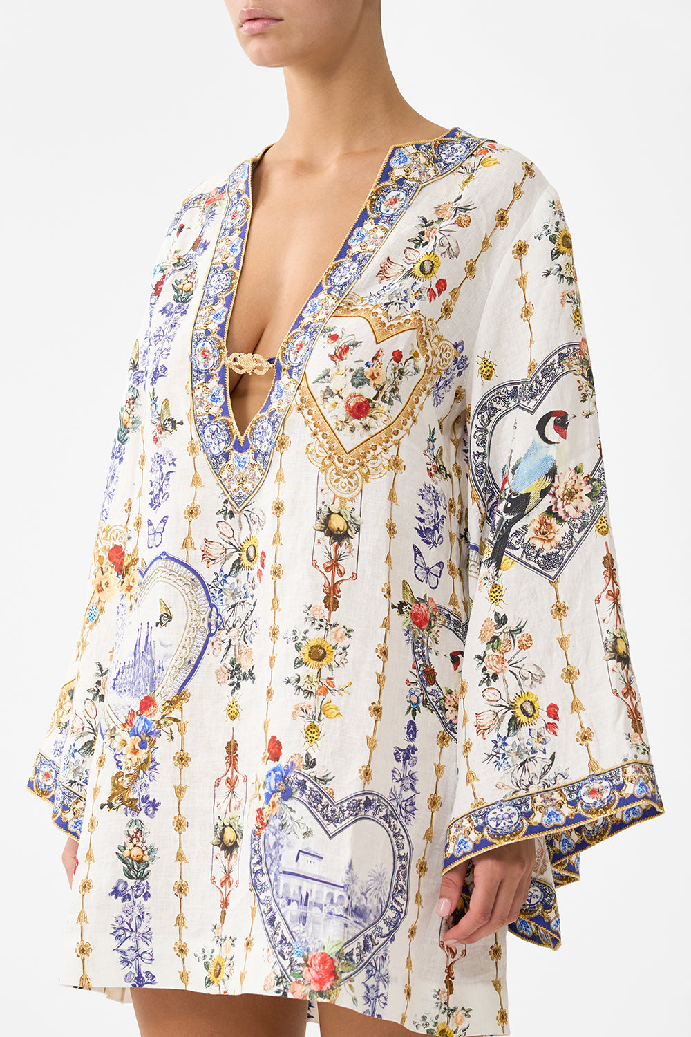CAMILLA Deep V Neck Hardware Short Kaftan - The Pottery Parlour - Magpie Style