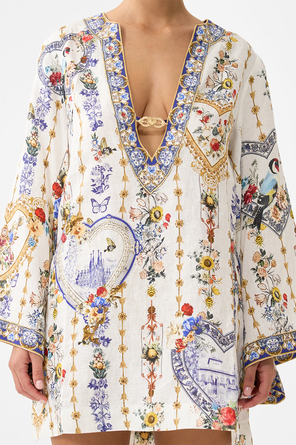 CAMILLA Deep V Neck Hardware Short Kaftan - The Pottery Parlour - Magpie Style