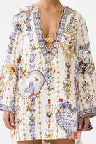 CAMILLA Deep V Neck Hardware Short Kaftan - The Pottery Parlour - Magpie Style