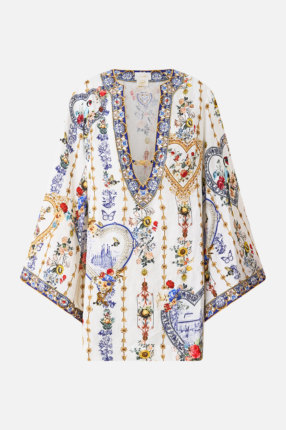 CAMILLA Deep V Neck Hardware Short Kaftan - The Pottery Parlour - Magpie Style