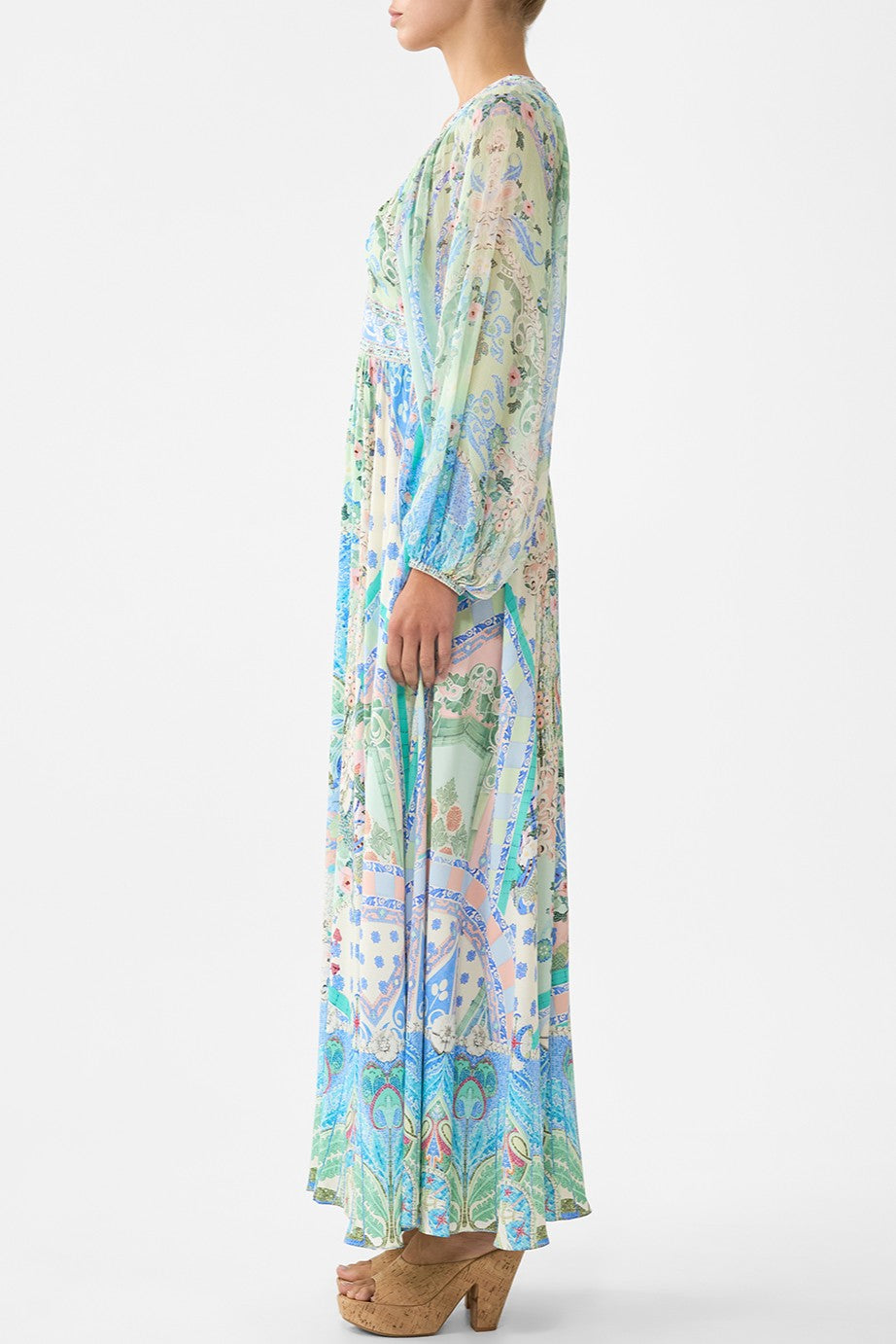 CAMILLA Lace Up Front Long Dress - Midsummer Mosaics - Magpie Style