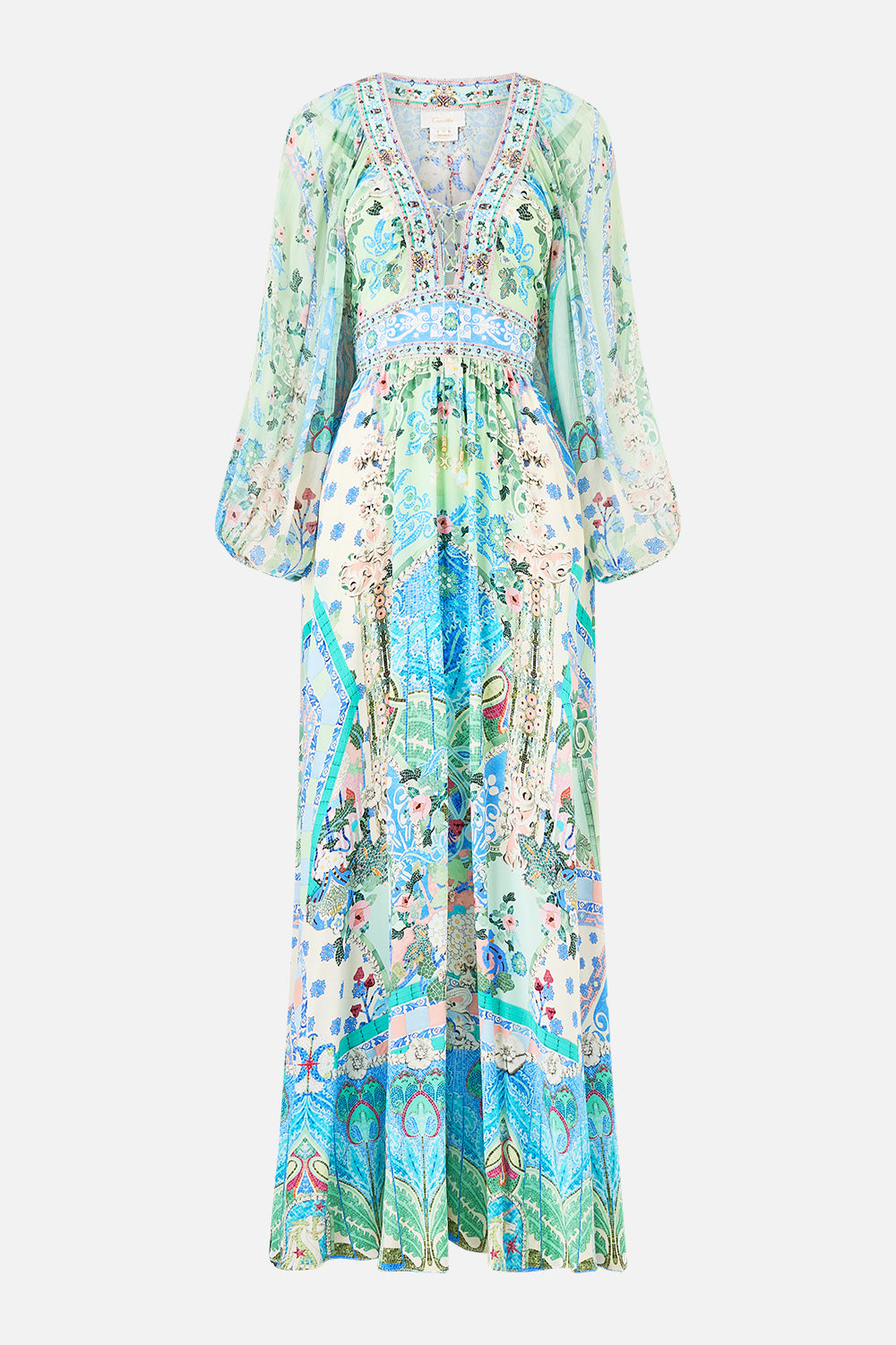 CAMILLA Lace Up Front Long Dress - Midsummer Mosaics - Magpie Style