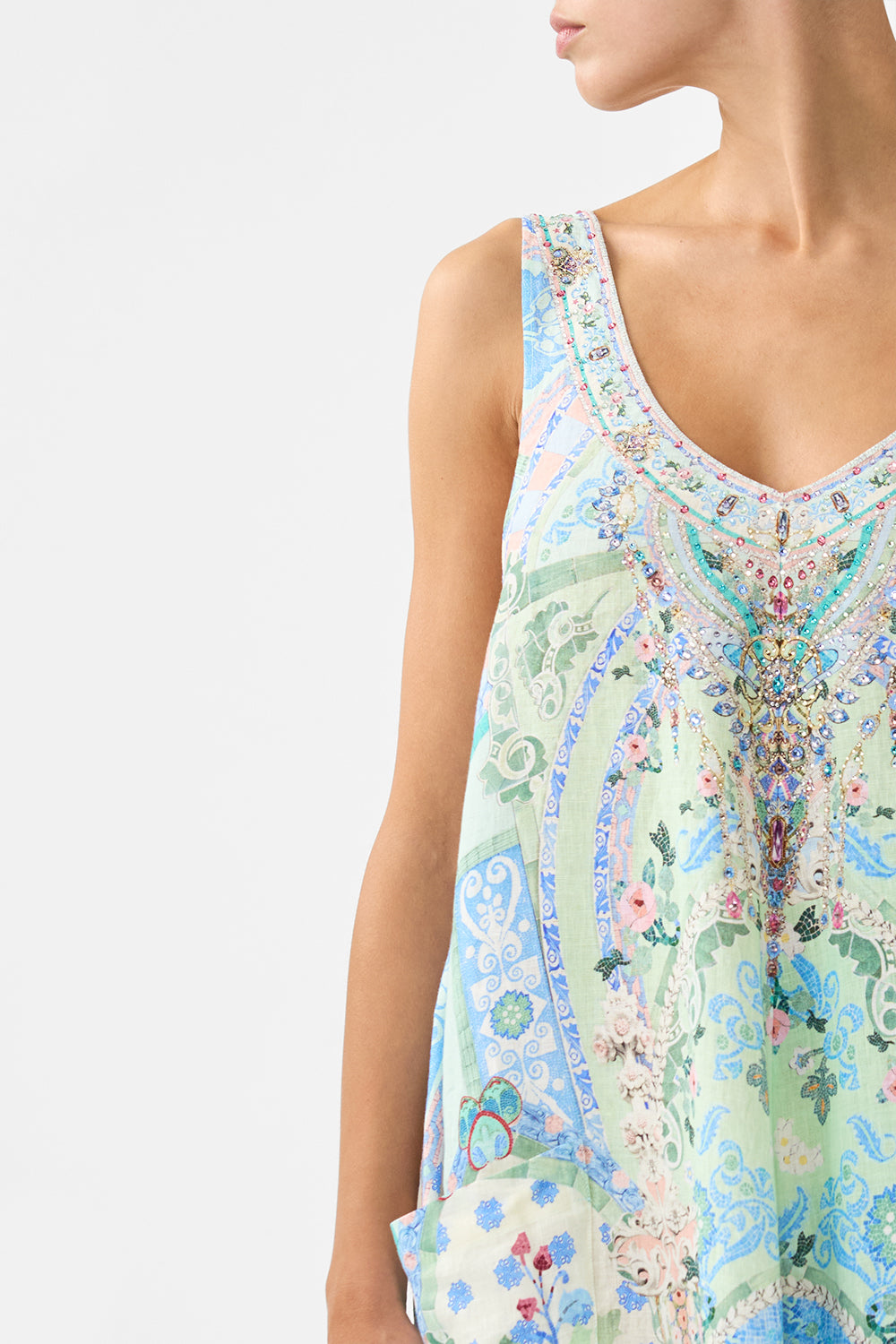 CAMILLA V Neck Pocket Dress with Low Back - Midsummer Mosaics - Magpie Style