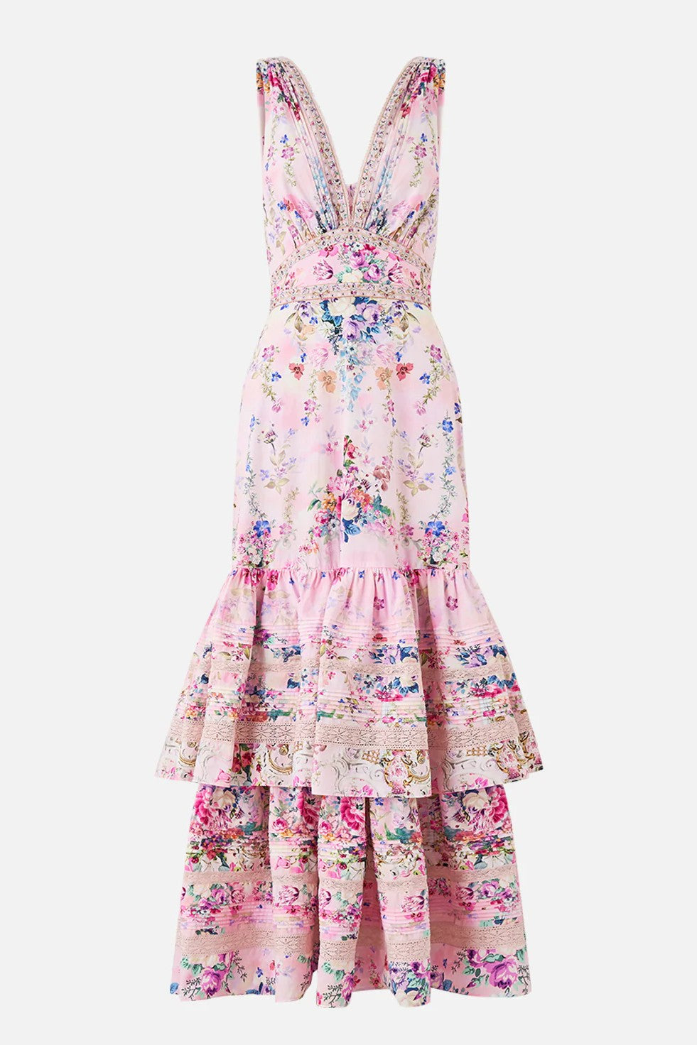 CAMILLA Two Tiered Gathered Ruffle Dress - Palatial Pastels