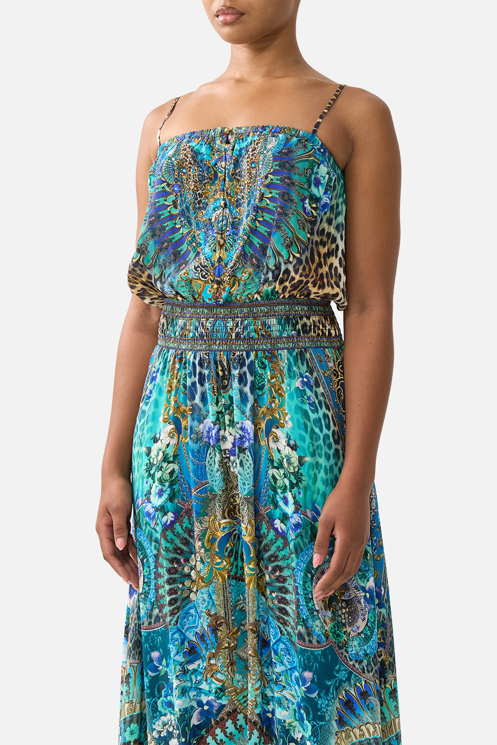 CAMILLA Shirred Waist Long Dress - Flamenco Euphoria - Magpie Style
