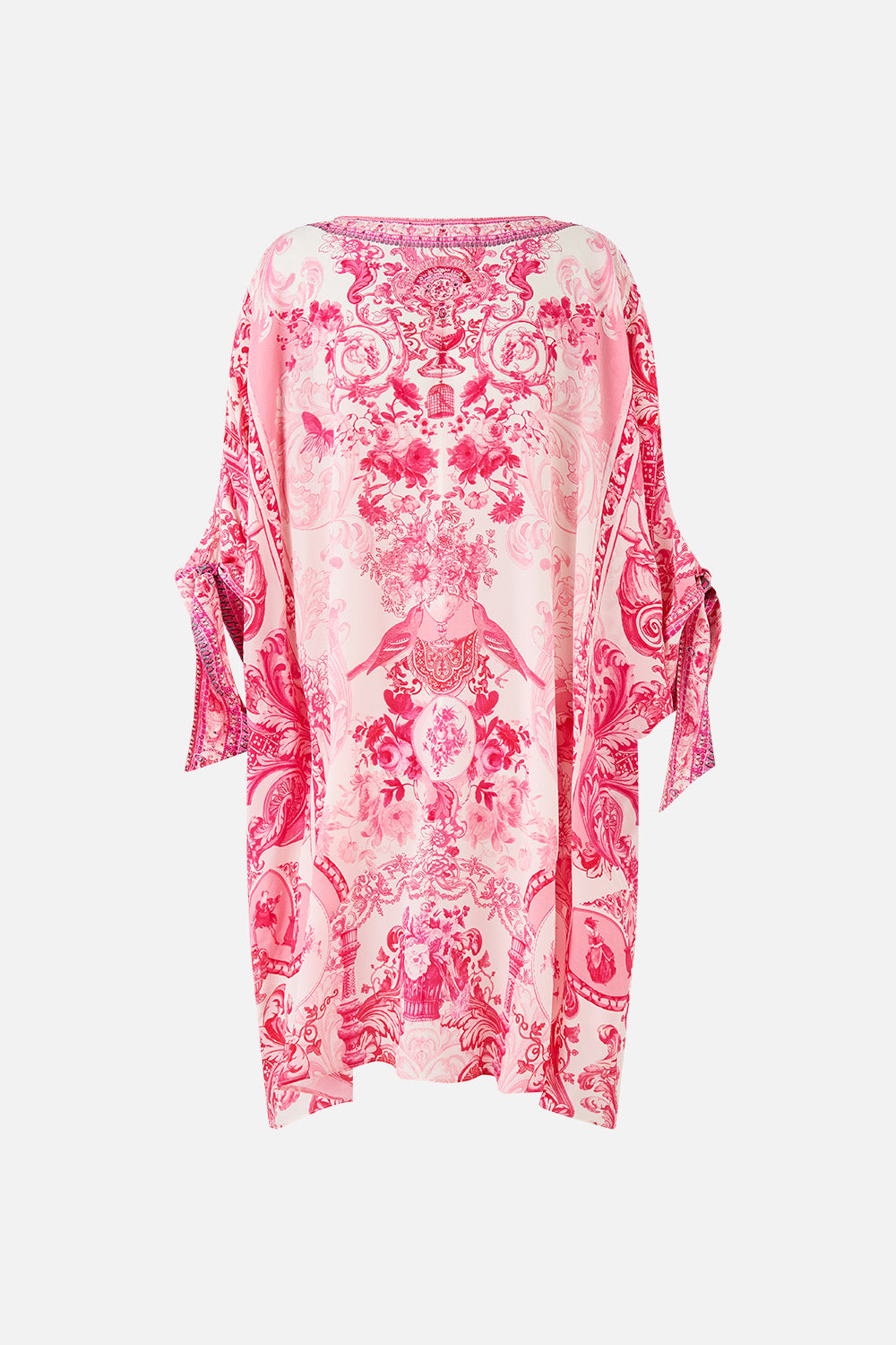 CAMILLA Tie Sleeve Short V Neck Kaftan - Livin La Vida Rosa - Magpie Style