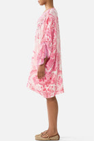 CAMILLA Tie Sleeve Short V Neck Kaftan - Livin La Vida Rosa - Magpie Style