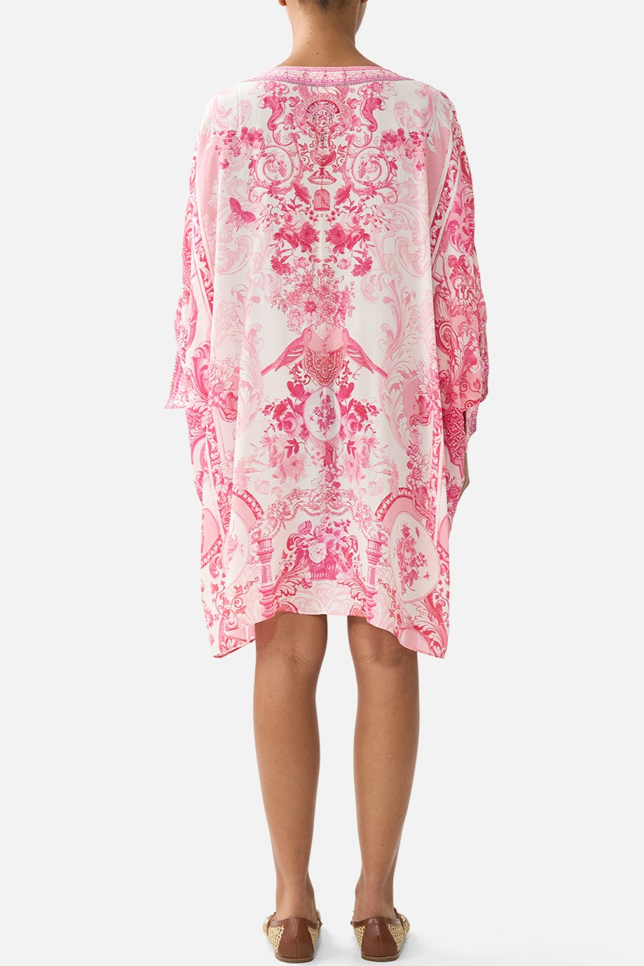 CAMILLA Tie Sleeve Short V Neck Kaftan - Livin La Vida Rosa - Magpie Style