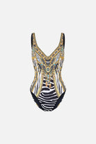 CAMILLA V Neck One Piece With V Back - Zig Zag Zoo - Magpie Style