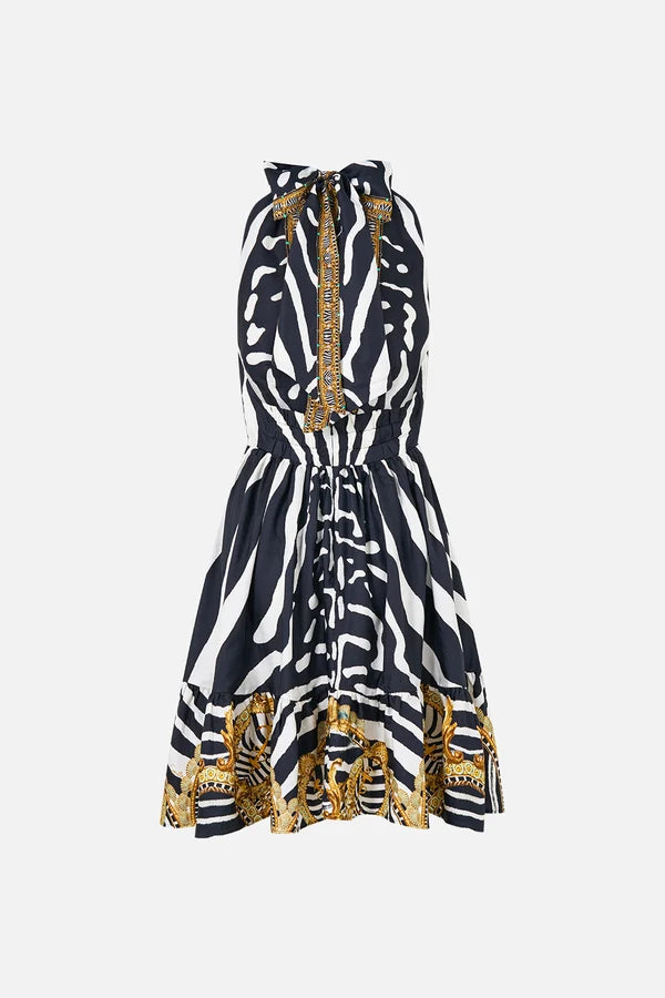 CAMILLA Ruffle Hem Halter Short Dress - Zig Zag Zoo - Magpie Style