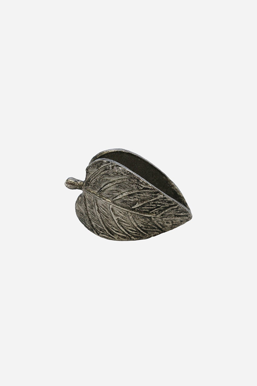 Duo Leaf Napkin Ring Antique Silver Finish