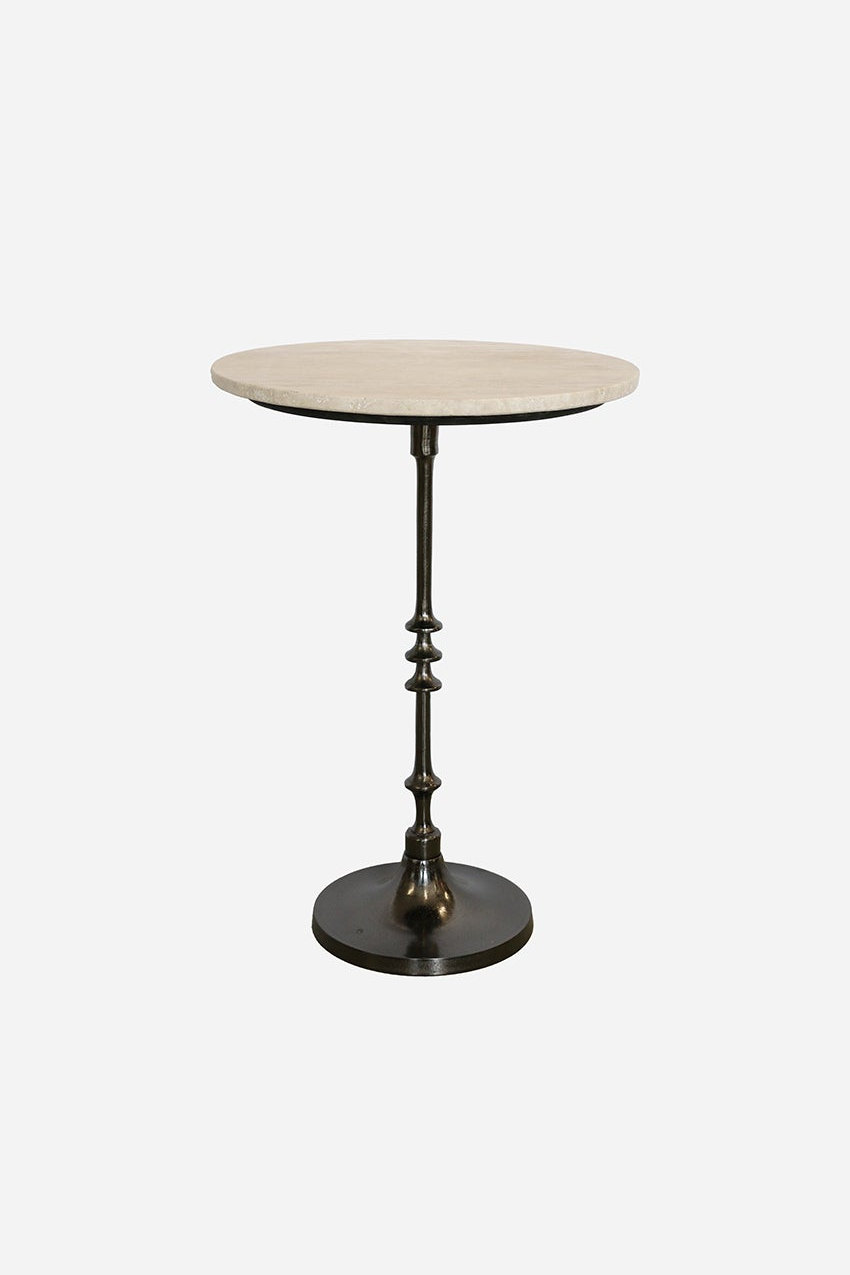 Toledo Marble & Forged Iron Pedestal Base Occasional Table