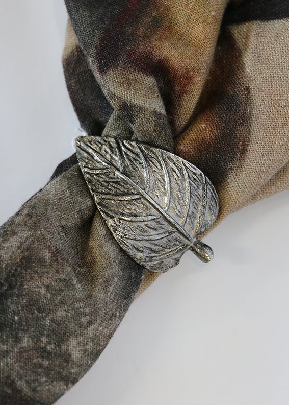 Duo Leaf Napkin Ring Antique Silver Finish