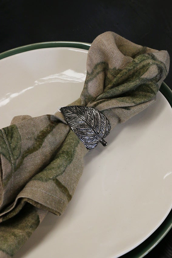 Duo Leaf Napkin Ring Antique Silver Finish