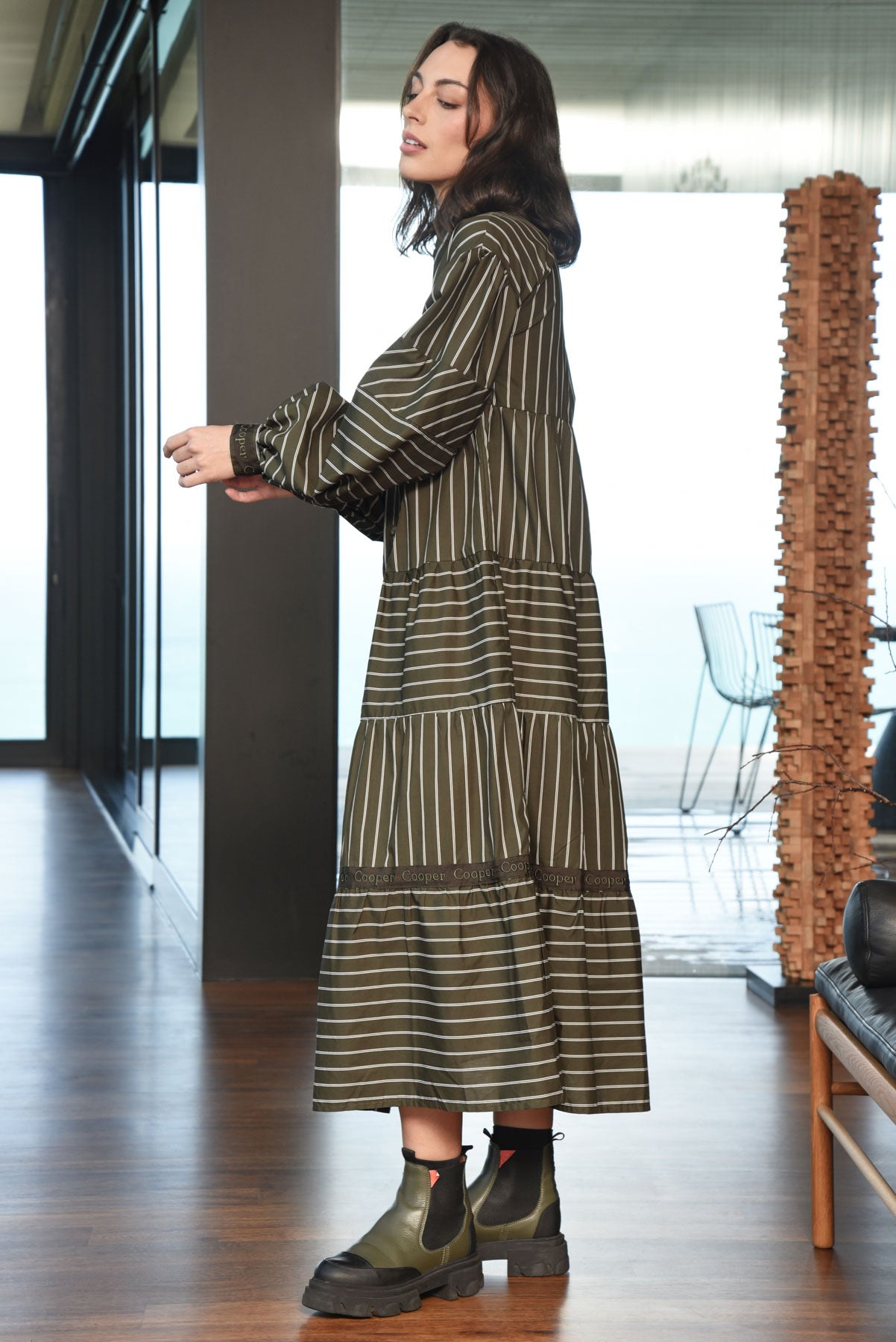 COOPER Stripe On By Dress - Olive Stripe - Magpie Style