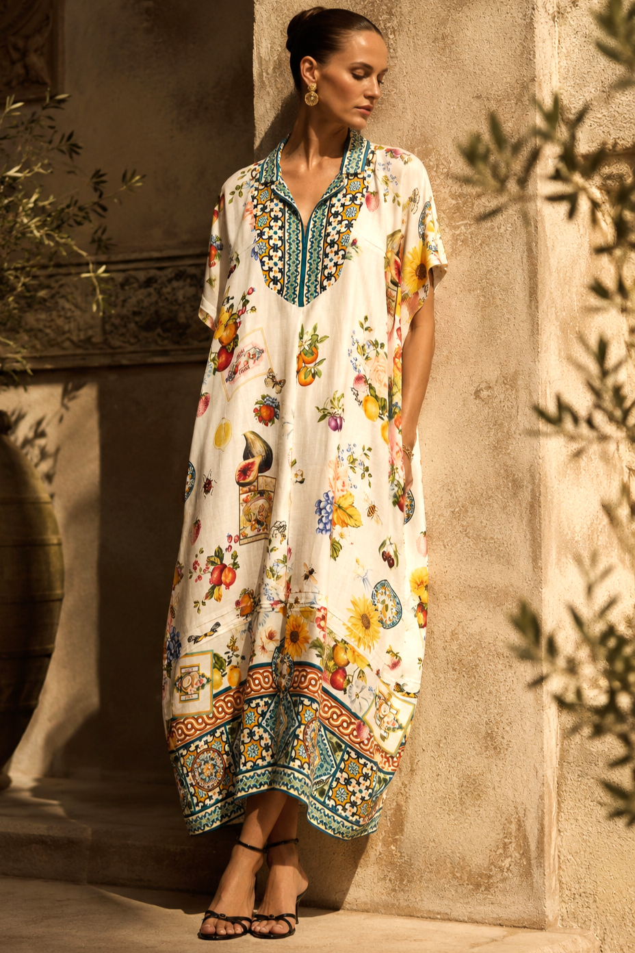 CAMILLA Collared Kaftan with Front Pleat Detail - Magic of the Mercado