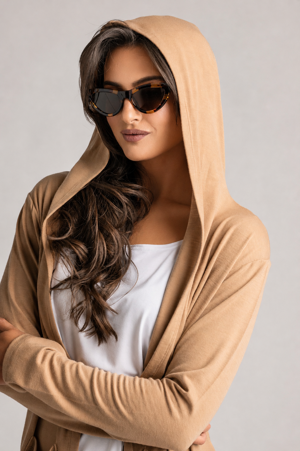 PAULA RYAN Hooded Cardigan with Pockets - Merino Camel - Magpie Style