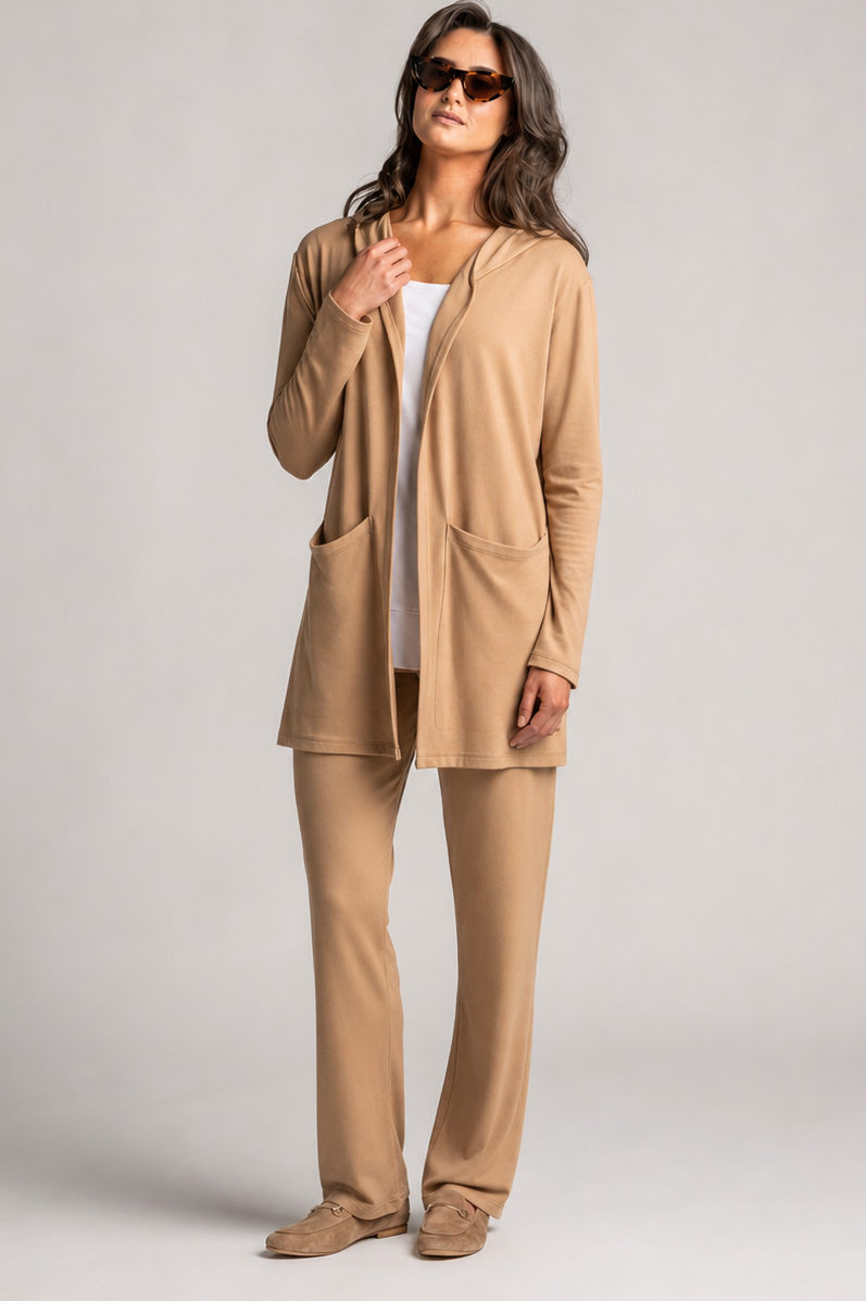 PAULA RYAN Hooded Cardigan with Pockets - Merino Camel - Magpie Style