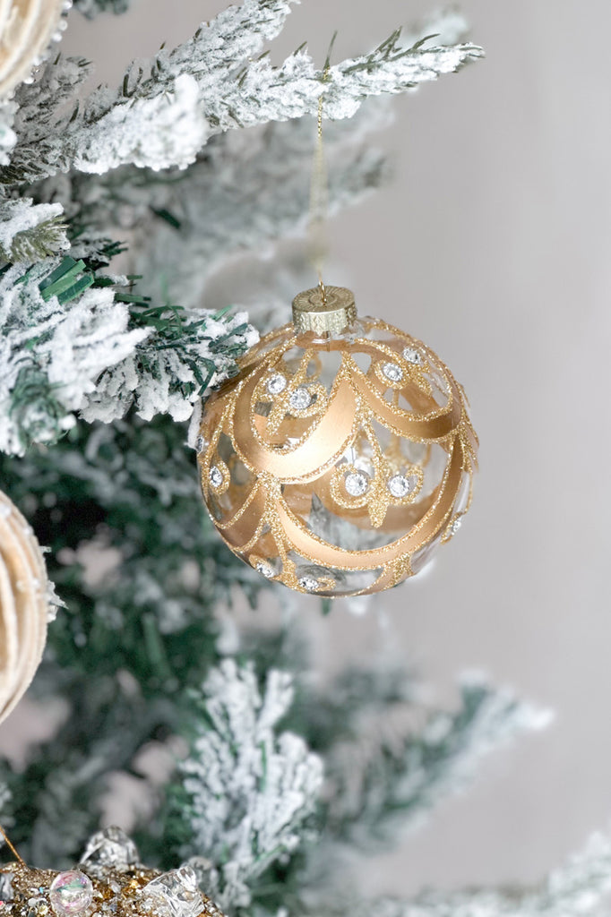Milano Glass Gold Painterly Christmas Bauble - Magpie Style