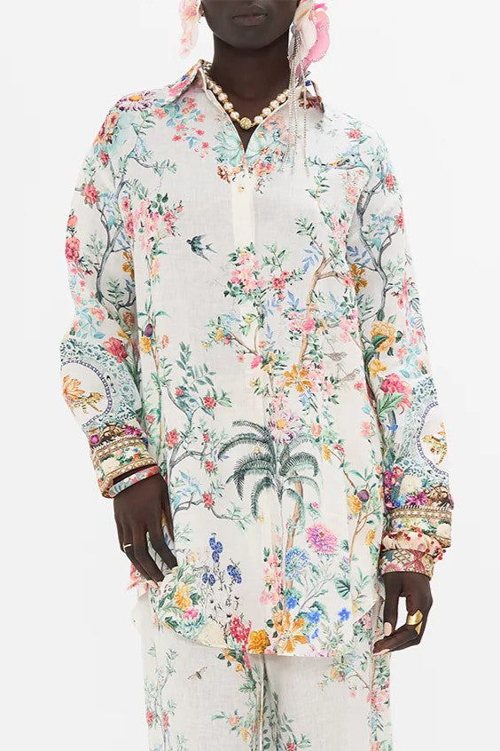 CAMILLA -  Shirt Tunic with Side Buttons - Plumes and Parterres - Magpie Style
